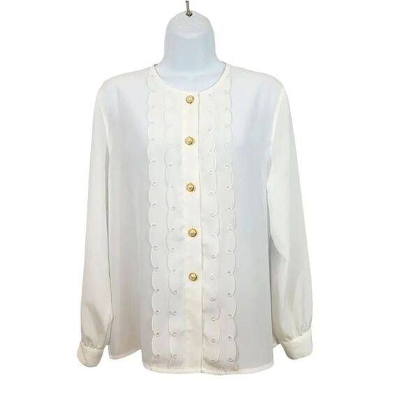 NEW Vintage Christie & Jill Petites Embroidered Gold Pearl Button Down Blouse - Picture 2 of 9